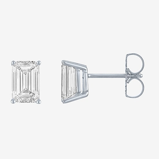 ( Ef/Si1-Si2 )  2 CT. T.W. Lab-Grown Diamond 14K Gold 7.3mm Emerald Stud Earrings