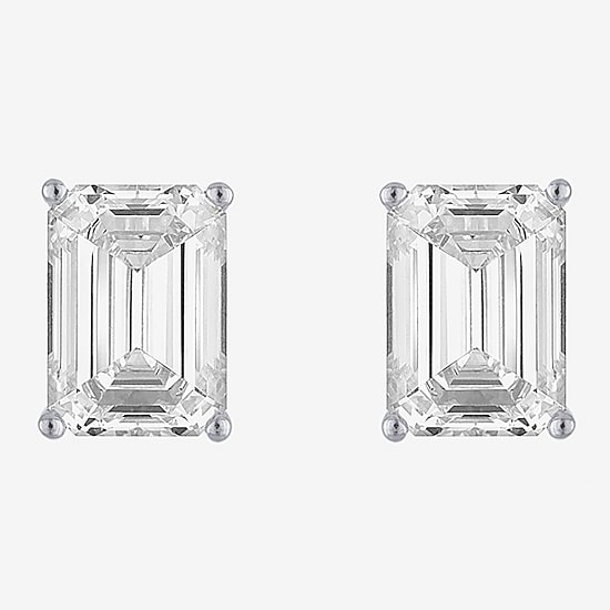 ( E-F/Si1-Si2 ) 4 CT. T.W. Lab-Grown Diamond 14K Gold 9mm Emerald Stud Earrings