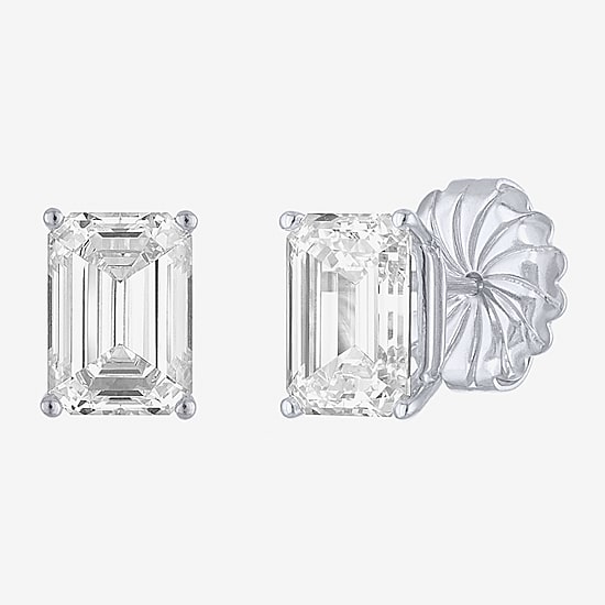 ( E-F/Si1-Si2 ) 4 CT. T.W. Lab-Grown Diamond 14K Gold 9mm Emerald Stud Earrings