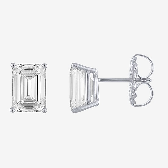 ( E-F/Si1-Si2 ) 4 CT. T.W. Lab-Grown Diamond 14K Gold 9mm Emerald Stud Earrings