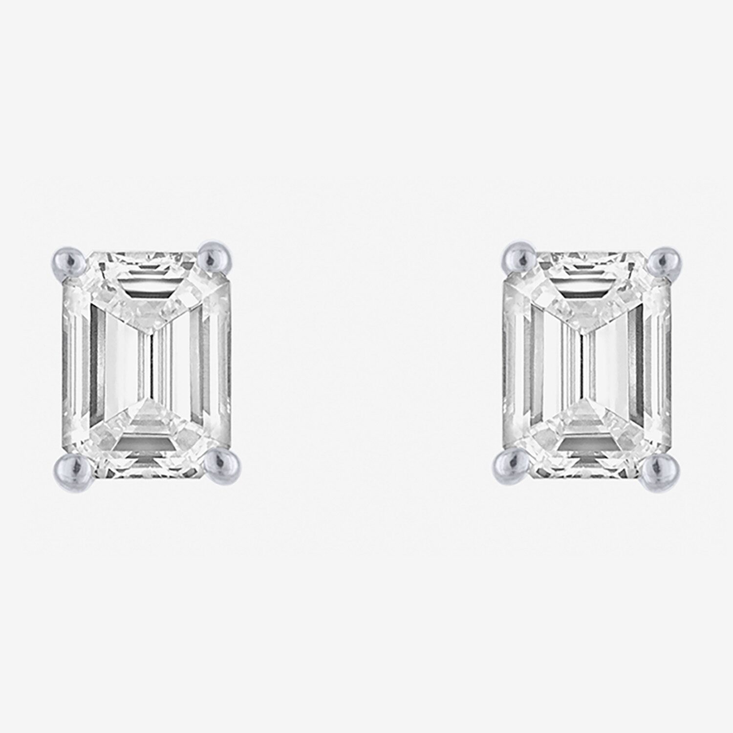 ( E-F/Si1-Si2 ) 1/2 CT. T.W. Lab-Grown Diamond 10K Gold 4.4mm Emerald Stud Earrings
