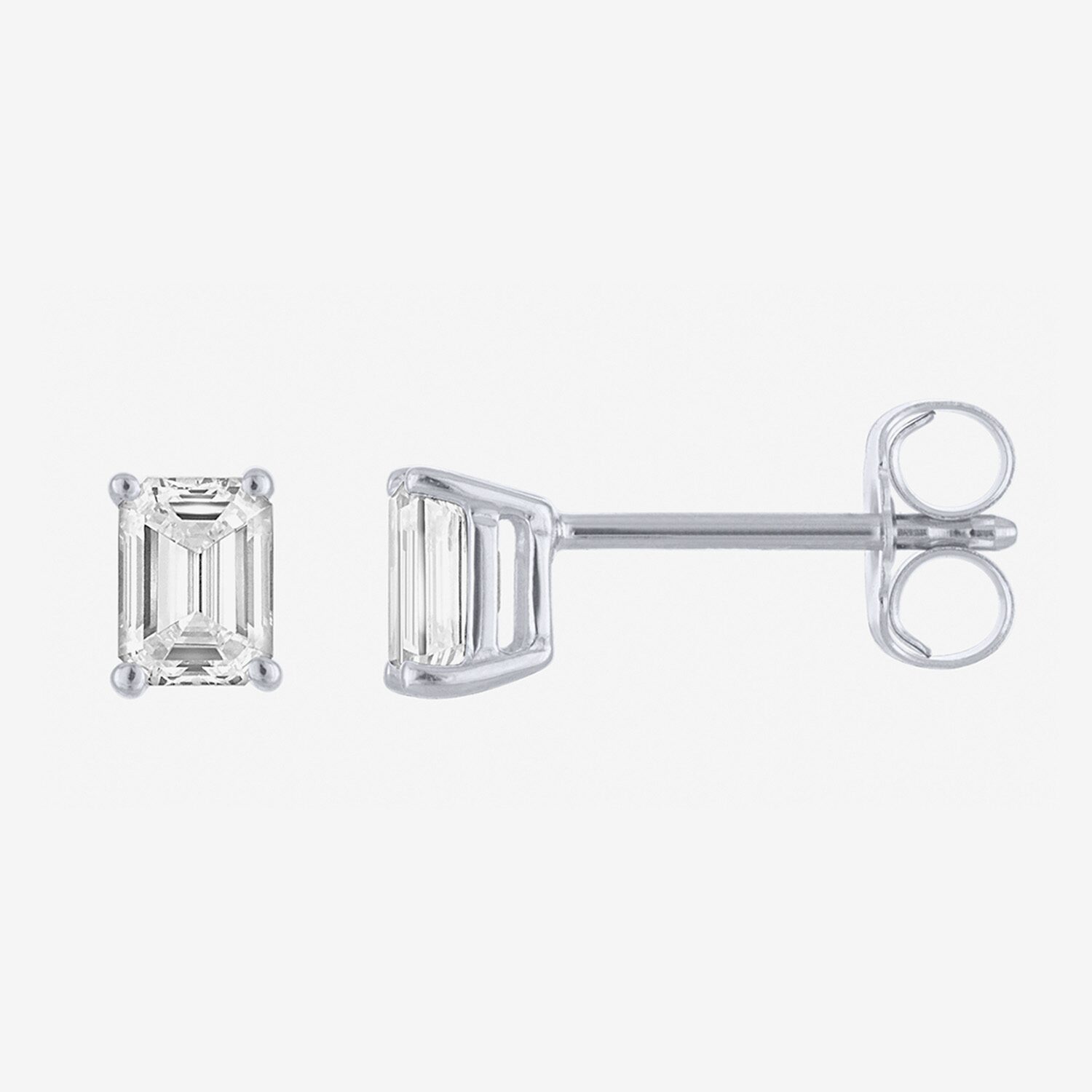 ( E-F/Si1-Si2 ) 1/2 CT. T.W. Lab-Grown Diamond 10K Gold 4.4mm Emerald Stud Earrings
