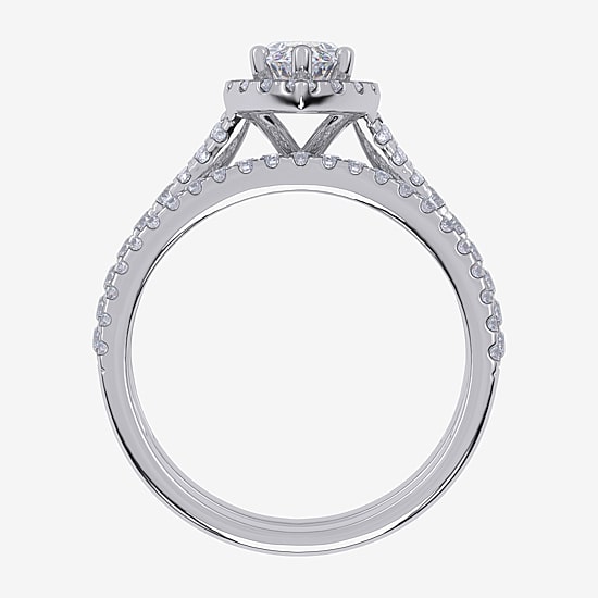 (G / Vs2-Si1) Womens 1 CT. T.W. Lab Grown White Diamond 10K Gold Marquise Side Stone Halo Bridal Set