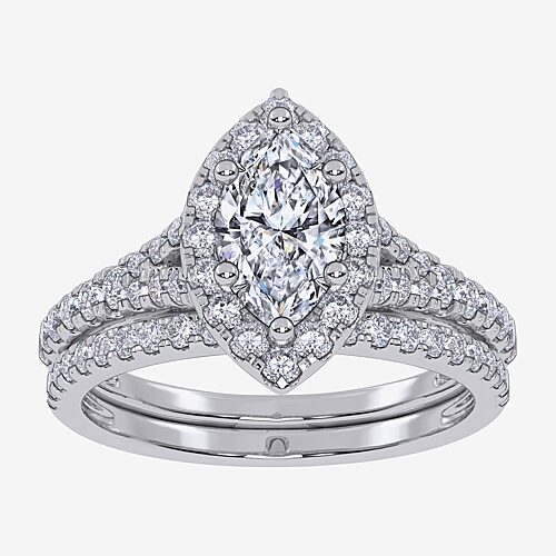 (G / Vs2-Si1) Womens 1 CT. T.W. Lab Grown White Diamond 10K Gold Marquise Side Stone Halo Bridal Set, 9, White