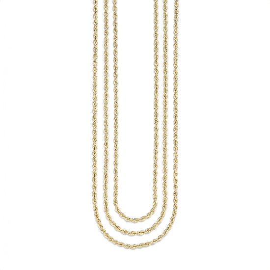 10K Gold 18 - 24 Inch Hollow Rope Chain Necklace