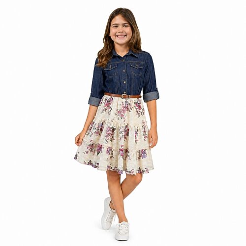 Lilt Kids' Denim Dress In Blue