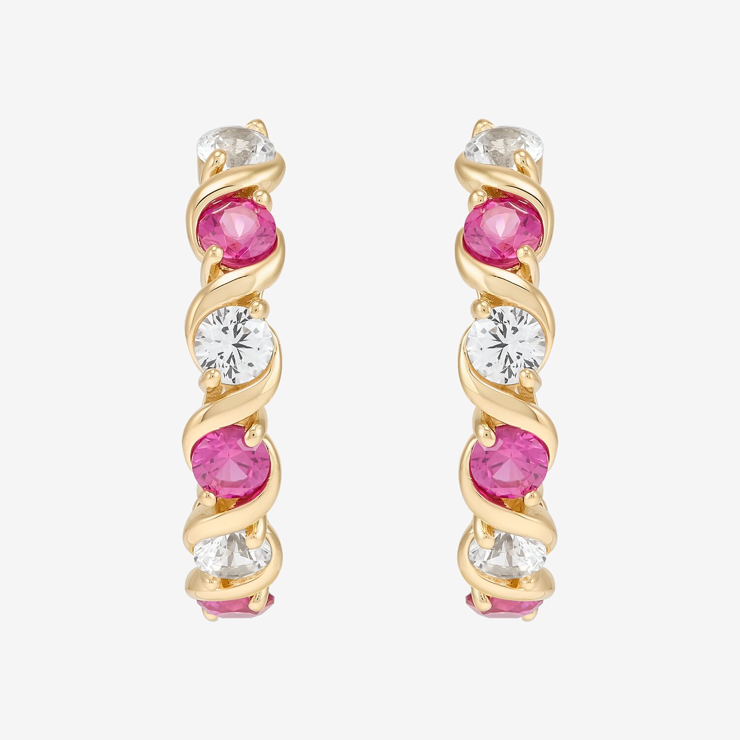 Womens Lab Created Red Ruby 14K Gold Over Silver 18.3mm Hoop Earrings