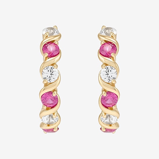 Womens Lab Created Red Ruby 14K Gold Over Silver 18.3mm Hoop Earrings