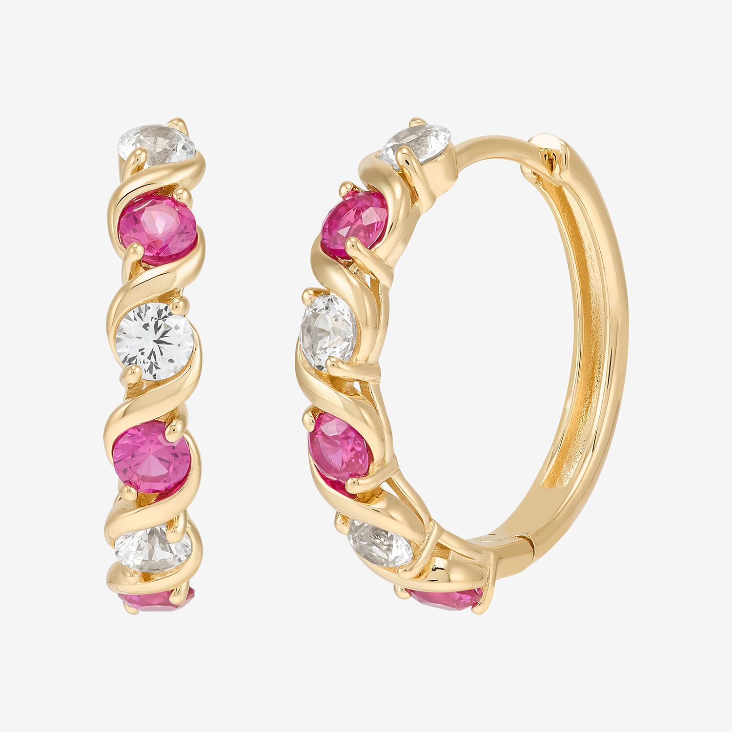 Womens Lab Created Red Ruby 14K Gold Over Silver 18.3mm Hoop Earrings