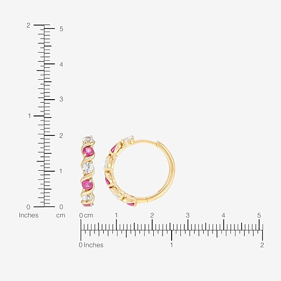 Womens Lab Created Red Ruby 14K Gold Over Silver 18.3mm Hoop Earrings