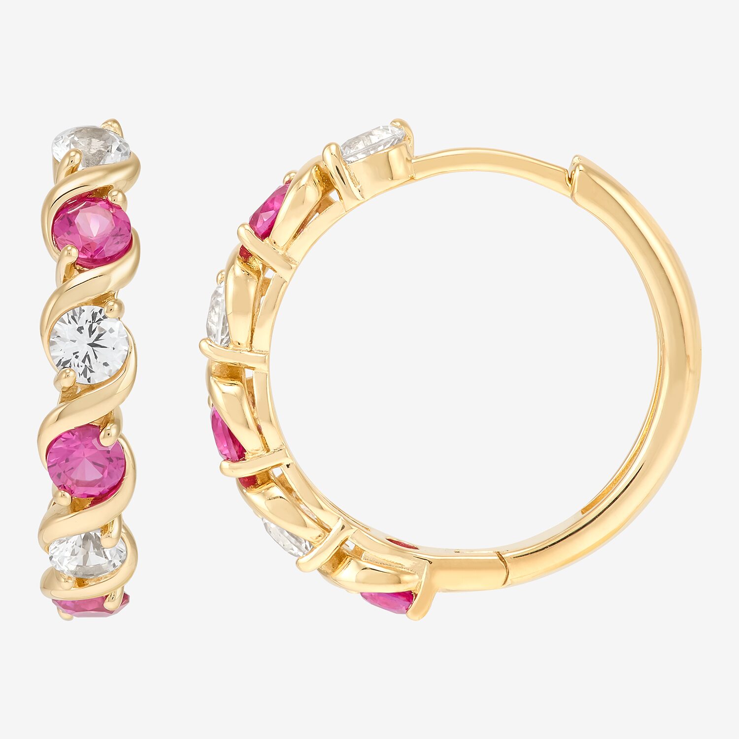 Womens Lab Created Red Ruby 14K Gold Over Silver 18.3mm Hoop Earrings