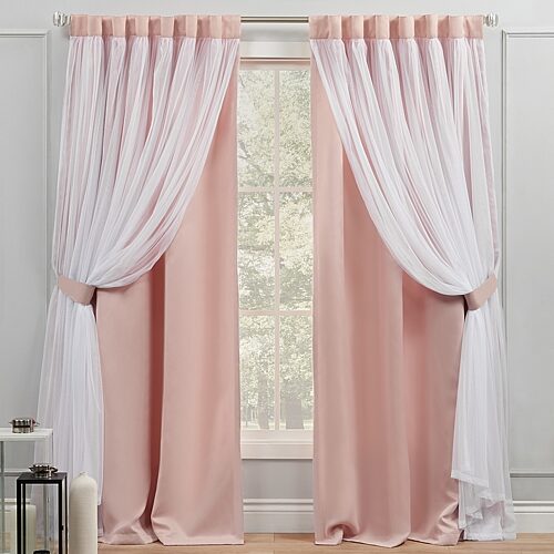 Exclusive Home Curtains Catarina Layered Solid Blackout and Sheer Grommet Top Curtain Panel Pair, 52" x 84" - Rose blush