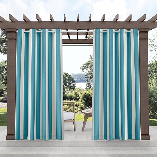 Exclusive Home Curtains Canopy Stripe Grommet Top Light-Filtering Set of 2 Outdoor Curtain Panel