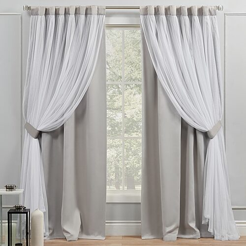 Exclusive Home Curtains Catarina Layered Solid Blackout and Sheer Grommet Top Curtain Panel Pair, 52" x 84" - Cloud grey