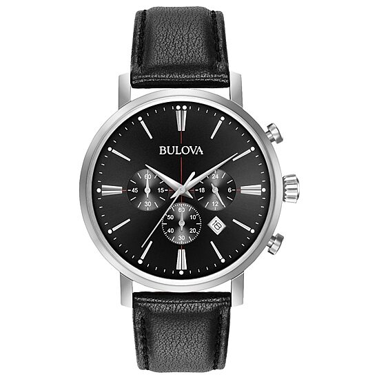 Bulova Mens Chronograph Black Leather Strap Watch 96b262