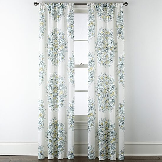 Home Expressions Pippa Aqua Floral Rod Pocket Light-Filtering Set of 2 Curtain Panel
