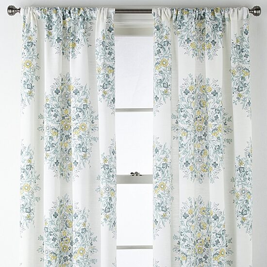 Home Expressions Pippa Aqua Floral Rod Pocket Light-Filtering Set of 2 Curtain Panel
