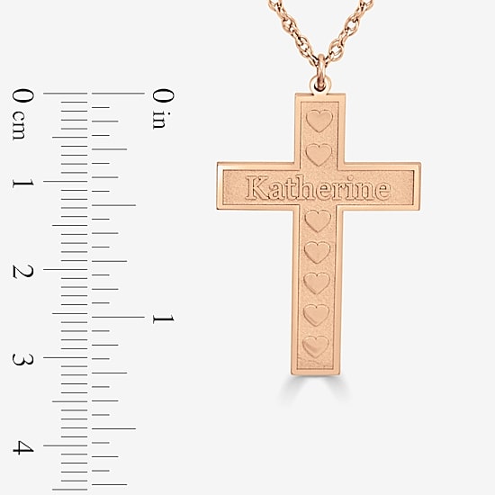 Personalized Womens 14K Gold Heart Cross Name Pendant Necklace