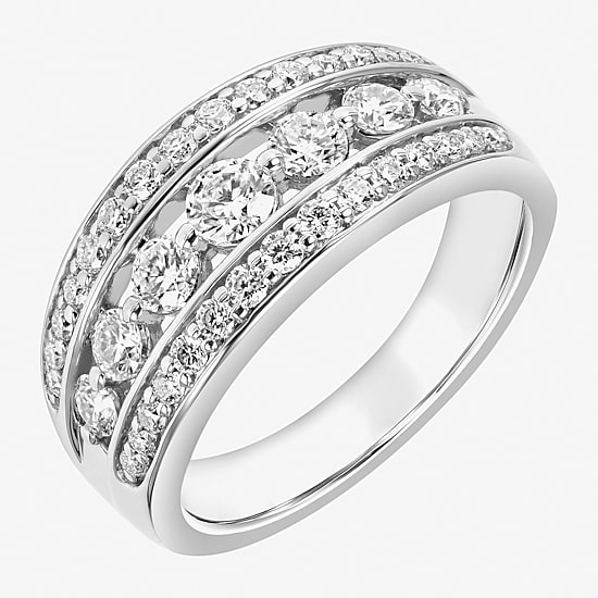 Womens 9M 1 CT. Lab Created White Moissanite Sterling Silver Round Anniversary Band