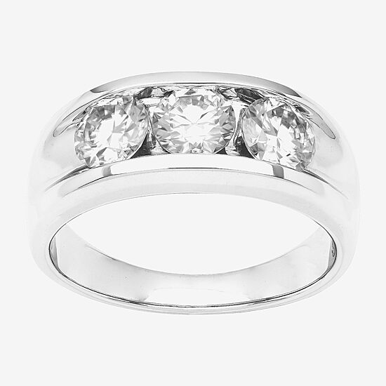 Mens 8.5MM 2 CT. Lab Created White Moissanite Sterling Silver Round Wedding Band