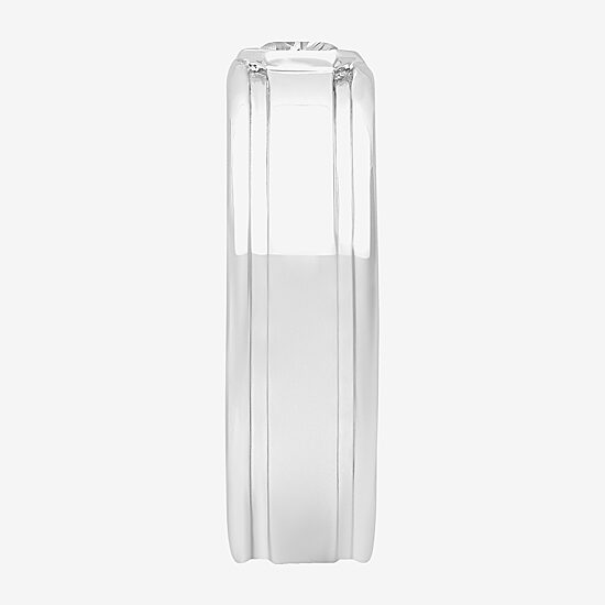 Mens 8MM 1/2 CT. Lab Created White Moissanite Sterling Silver Round Wedding Band