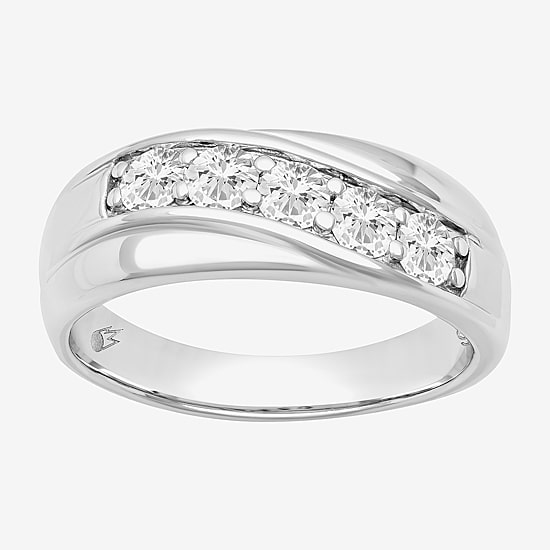 Mens 8MM 1 CT. Lab Created White Moissanite Sterling Silver Round Wedding Band