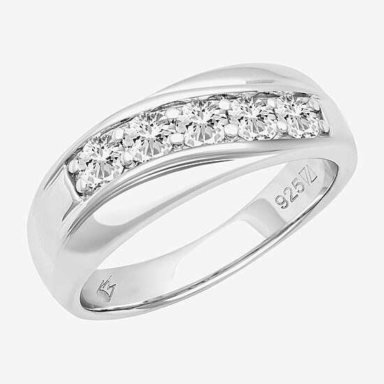 Mens 8MM 1 CT. Lab Created White Moissanite Sterling Silver Round Wedding Band