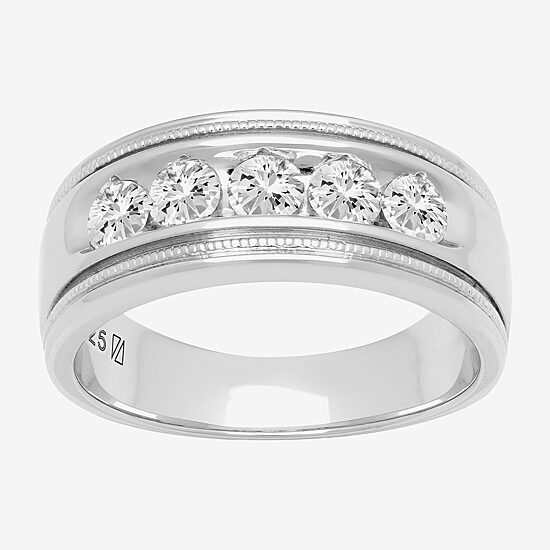 Mens 9M 1 CT. Lab Created White Moissanite Sterling Silver Round Wedding Band