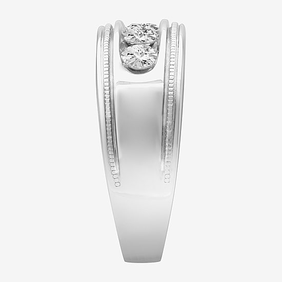 Mens 9M 1 CT. Lab Created White Moissanite Sterling Silver Round Wedding Band