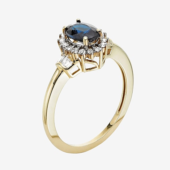 Gemstone & 1/4 C.T. T.W. Diamond 10K Gold Oval Halo Cocktail Ring