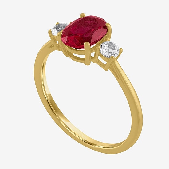 Gemstone 10K Gold 3-Stone Oval Cocktail Ring