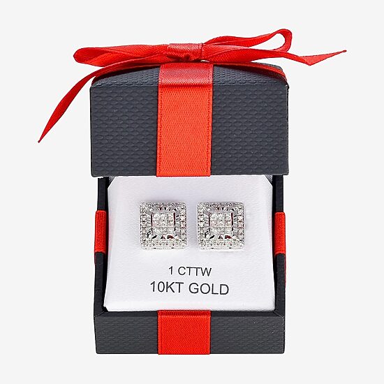 TruMiracle® 1 CT. T.W. Princess White Natural Diamond 10K Gold Stud Earrings