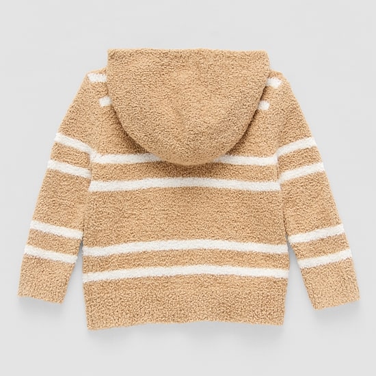 Okie Dokie Fuzzy Baby Unisex Hooded Long Sleeve Zipper Striped Cardigan