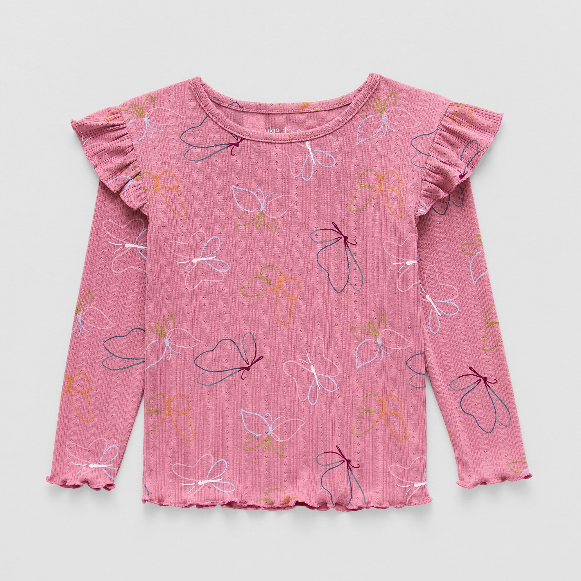 Okie Dokie Toddler & Little Girls Round Neck Long Sleeve Regular Fit Graphic T-Shirt