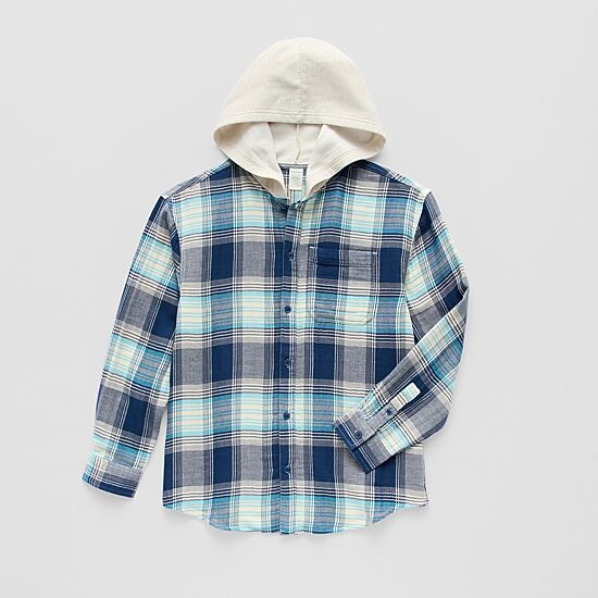 Thereabouts Little & Big Kid Boys Hooded Long Sleeve Cuffed Regular Fit Button-Down Shirt