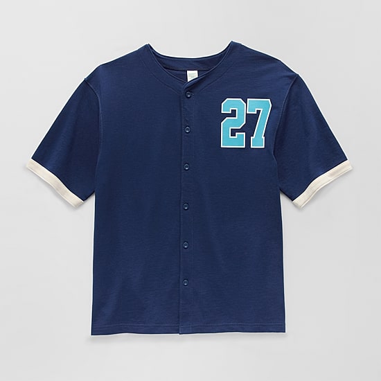 Thereabouts Jersey Little & Big Kid Boys Crew Neck Short Sleeve Regular Fit Button-Down Shirt