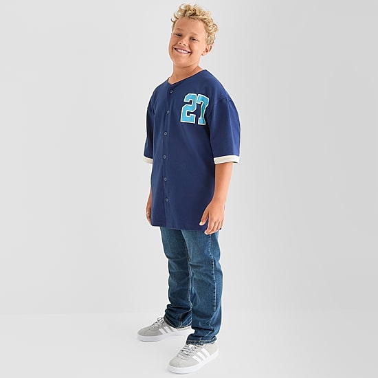 Thereabouts Jersey Little & Big Kid Boys Crew Neck Short Sleeve Regular Fit Button-Down Shirt