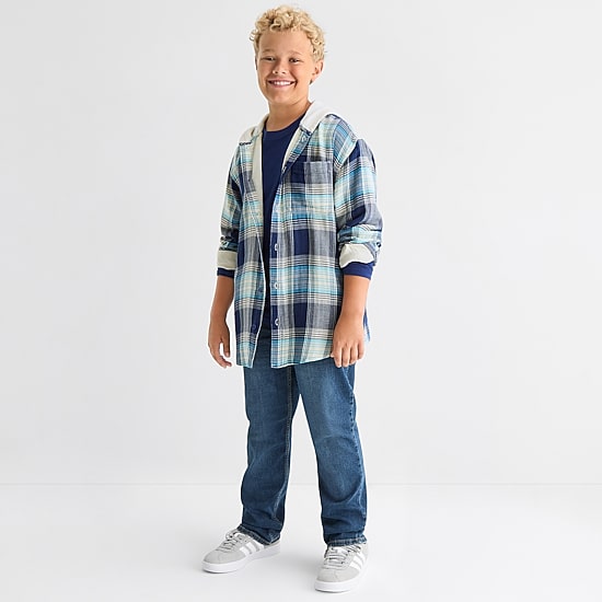 Thereabouts Little & Big Kid Boys Hooded Long Sleeve Cuffed Regular Fit Button-Down Shirt