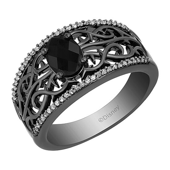 Enchanted Disney Fine Jewelry Villains Womens 1/8 CT. T.W. Genuine Black Onyx Sterling Silver Maleficent Cocktail Ring