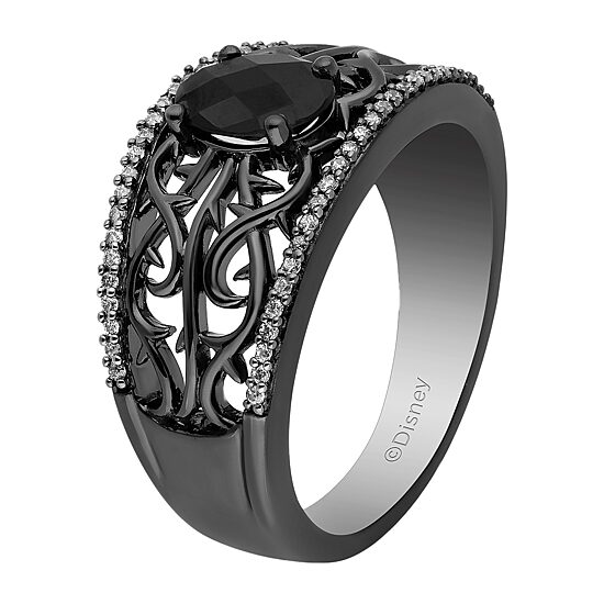 Enchanted Disney Fine Jewelry Villains Womens 1/8 CT. T.W. Genuine Black Onyx Sterling Silver Maleficent Cocktail Ring