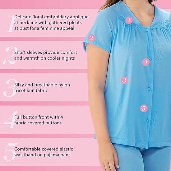 Exquisite Form Womens V-Neck Short Sleeve 2-pc. Pajama Set