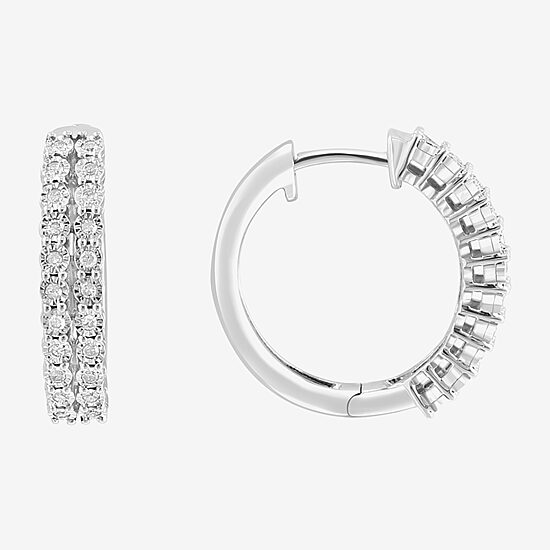 Effy Final Call Limited Quantities! Womens 1/4 CT. T.W. Natural White Diamond Sterling Silver 19.9mm Hoop Earrings