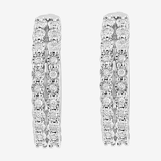 Effy Final Call Limited Quantities! Womens 1/4 CT. T.W. Natural White Diamond Sterling Silver 19.9mm Hoop Earrings
