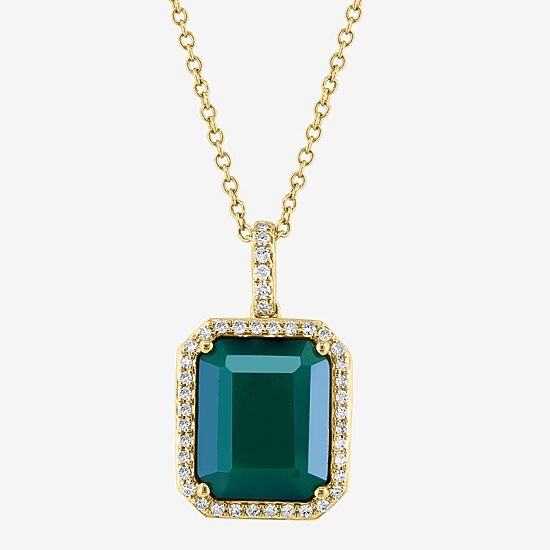 Effy Final Call Limited Quantities! Womens 1/7 CT. T.W. Genuine Green Onyx 14K Gold 16 Inch Pendant Necklace
