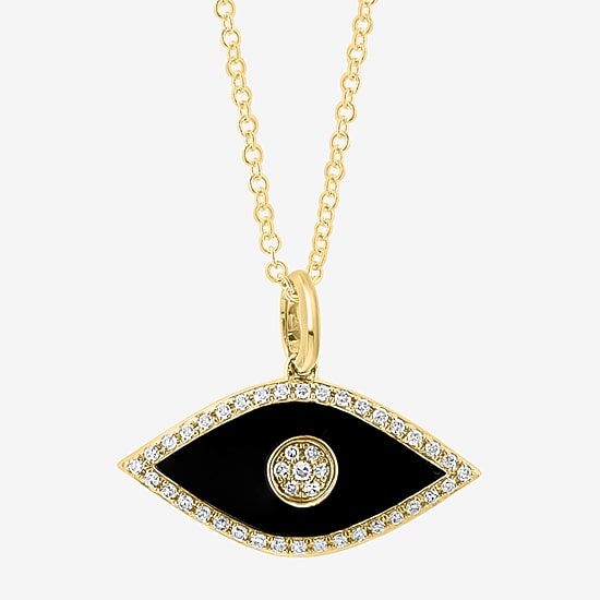 Effy Final Call Limited Quantities! Womens 1/8 CT. T.W. Genuine Black Onyx 14K Gold Evil Eye 16 Inch Pendant Necklace