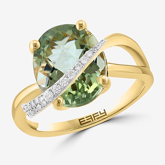 Effy Final Call Limited Quantities! Womens 1/7 CT. T.W. Genuine Green Amethyst 14K Gold Oval Cocktail Ring