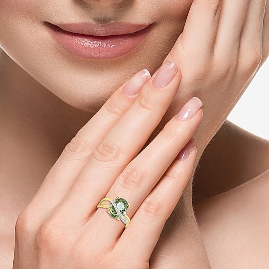 Effy Final Call Limited Quantities! Womens 1/7 CT. T.W. Genuine Green Amethyst 14K Gold Oval Cocktail Ring