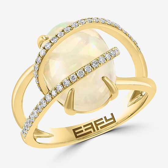 Effy Final Call Limited Quantities! Womens 1/4 CT. T.W. Genuine White Opal 14K Gold Oval Cocktail Ring