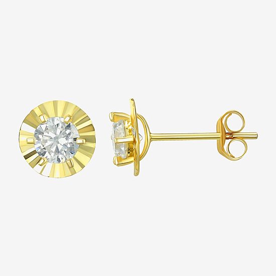 Womens Cubic Zirconia 10K Gold Round 3 Pair Earring Set