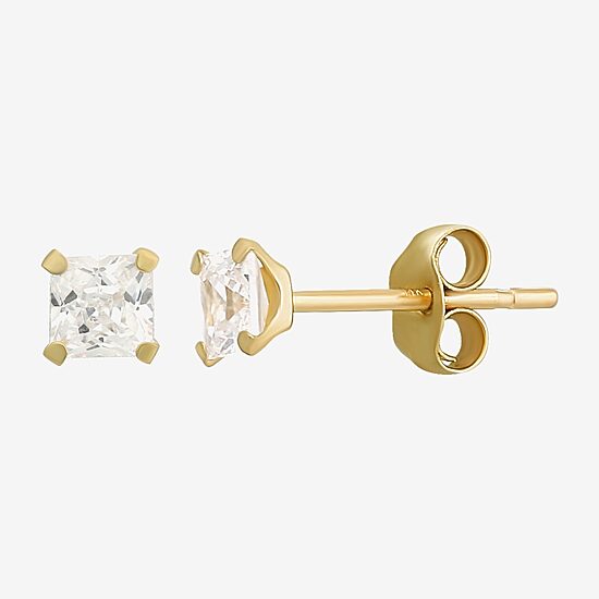 Womens Cubic Zirconia 10K Gold Round Square 5 Pair Earring Set